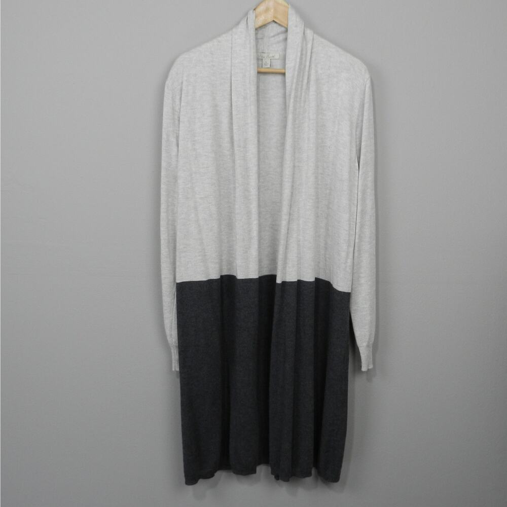 Blue Earth Open Front Mid Length Color Block Knit Cardigan Size L Light Sweater